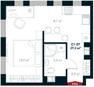 1-комнатная 29.3 м² в ЖК Atria City.Teremky от 22 800 грн/м², пгт Чабаны