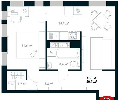 1-комнатная 40.7 м² в ЖК Atria City.Teremky от 41 500 грн/м², пгт Чабаны
