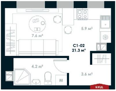 1-комнатная 21.3 м² в ЖК Atria City.Teremky от 18 040 грн/м², пгт Чабаны