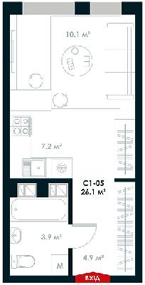 1-комнатная 26.1 м² в ЖК Atria City.Teremky от 18 040 грн/м², пгт Чабаны