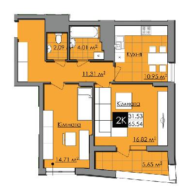 2-комнатная 65.64 м² в ЖК Нове Життя от 17 500 грн/м², Львов