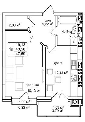 1-комнатная 47.59 м² в ЖК Софиевка от 19 300 грн/м², Львов