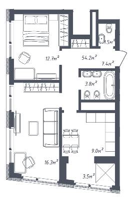 2-кімнатна 54.2 м² в ЖК Там Там від 18 500 грн/м², Львів