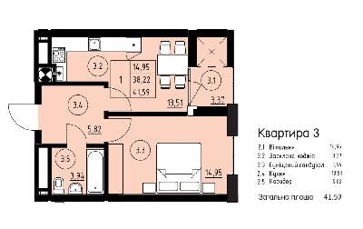 1-комнатная 41.59 м² в ЖК ул. Навроцкого, 31 от 19 350 грн/м², Львов