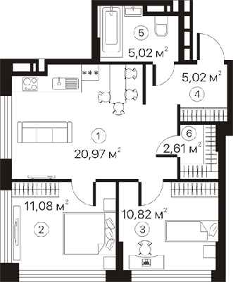 2-кімнатна 55.52 м² в ЖК Terracotta від 23 200 грн/м², Київ