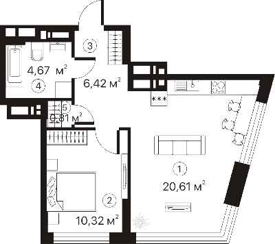 1-кімнатна 42.83 м² в ЖК Terracotta від 26 040 грн/м², Київ