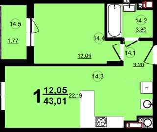 1-комнатная 43.01 м² в ЖК Globus Central Park от 50 250 грн/м², Львов