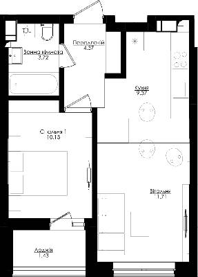 1-кімнатна 40.73 м² в ЖК San Francisco Creative House від 41 900 грн/м², Київ