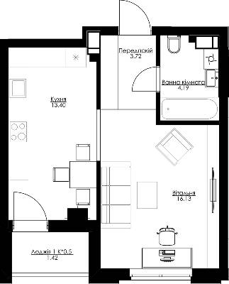 1-кімнатна 38.36 м² в ЖК San Francisco Creative House від 33 500 грн/м², Київ