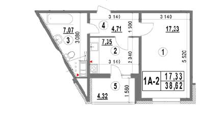 1-кімнатна 38.62 м² в ЖК Еврика від 22 757 грн/м², Київ