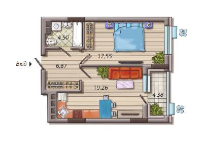 1-кімнатна 52.56 м² в ЖК Французький квартал 2 від 50 000 грн/м², Київ