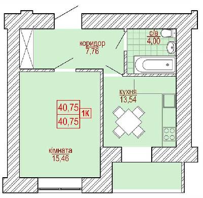 1-кімнатна 40.75 м² в ЖК Паркова алея від забудовника, Івано-Франківськ