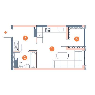 1-кімнатна 29.42 м² в ЖК Orange City від 22 500 грн/м², Київ