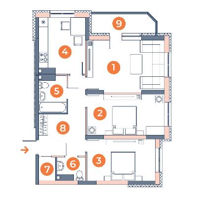 3-кімнатна 74.28 м² в ЖК Orange City від 23 500 грн/м², Київ