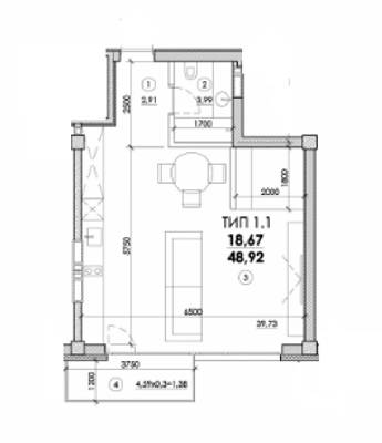 1-комнатная 48.92 м² в ЖК Молодежный от 21 450 грн/м², Днепр