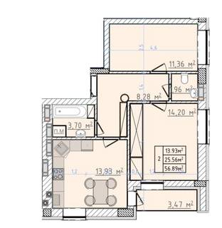 2-комнатная 56.89 м² в ЖК Сонячні Пагорби от 13 000 грн/м², г. Пустомыты