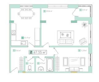 2-комнатная 67.55 м² в ЖК Срибный Дим Комфорт от 22 600 грн/м², г. Трускавец