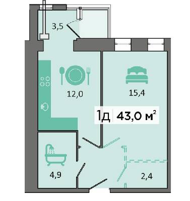 1-комнатная 43 м² в ЖК Dubinina от 27 000 грн/м², Днепр