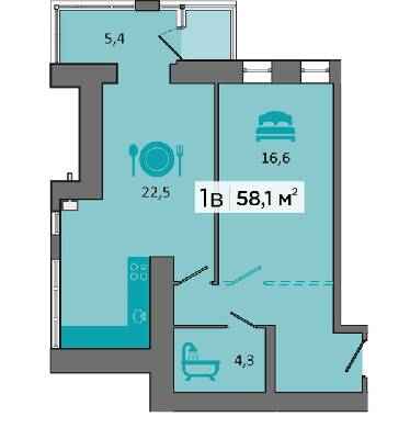 1-комнатная 58.1 м² в ЖК Dubinina от 19 500 грн/м², Днепр