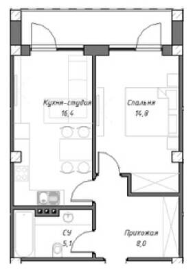 2-комнатная 45.7 м² в КД На Нахимова от 13 600 грн/м², Днепр