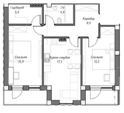 3-комнатная 67.9 м² в КД На Нахимова от застройщика, Днепр