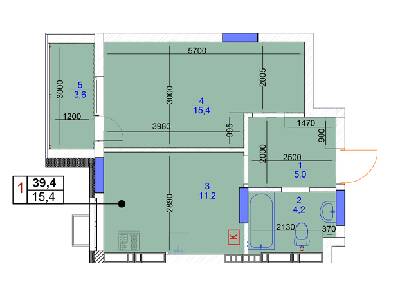 1-комнатная 39.4 м² в ЖК Садочок от застройщика, с. Новоселки
