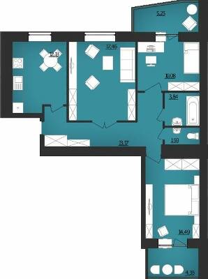 3-комнатная 82.7 м² в ЖК Комфорт от 14 800 грн/м², Хмельницкий