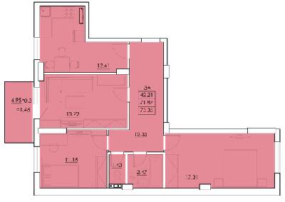 3-кімнатна 73.35 м² в ЖК Ventum від 18 000 грн/м², с. Крижанівка