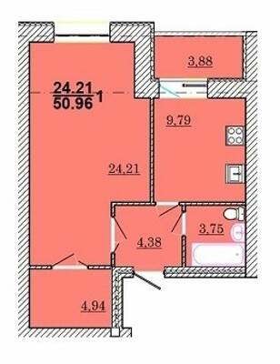 1-комнатная 50.96 м² в ЖК Приозерный от застройщика, Хмельницкий