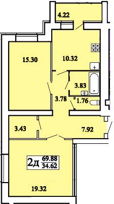 2-кімнатна 69.88 м² в ЖК Дім від 13 000 грн/м², Хмельницький