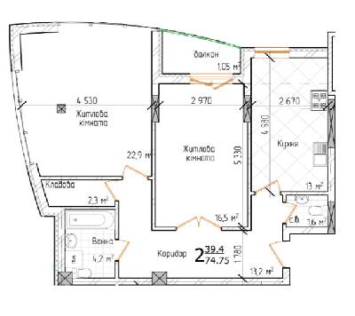 2-комнатная 74.75 м² в ЖК Маєток Буковинський от 24 050 грн/м², Черновцы