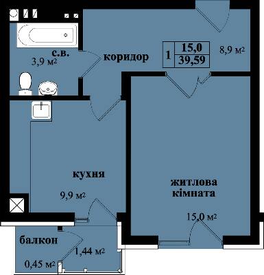 1-комнатная 39.59 м² в ЖК на ул. Русская, 237 от застройщика, Черновцы