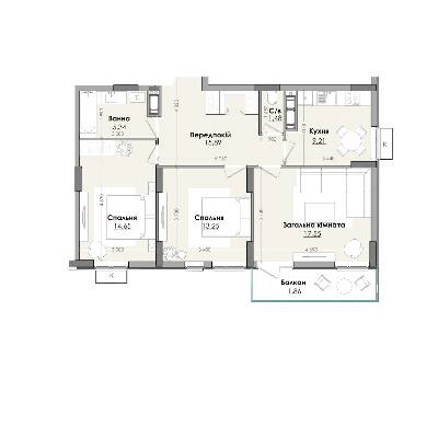 3-комнатная 79.23 м² в ЖК Millennium от застройщика, г. Любомль