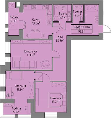 3-комнатная 95.3 м² в ЖД Липинський+ от 14 300 грн/м², с. Липины
