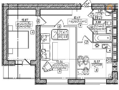 2-кімнатна 60.48 м² в ЖК Західний від забудовника, Вінниця