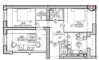 3-кімнатна 89.16 м² в ЖК Західний від 14 000 грн/м², Вінниця