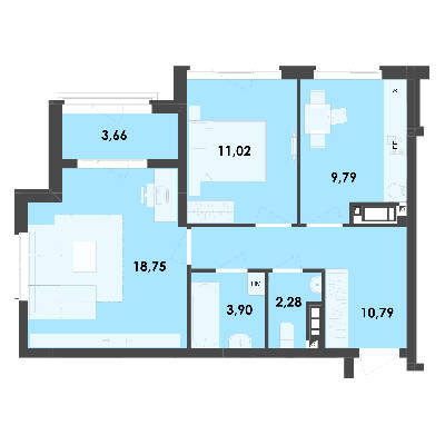 2-комнатная 60.19 м² в ЖК River City от 20 800 грн/м², Житомир