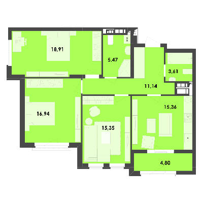3-комнатная 91.58 м² в ЖК River City от 18 500 грн/м², Житомир
