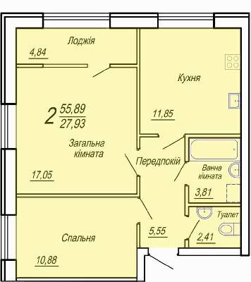 2-комнатная 55.89 м² в ЖК Вильский от застройщика, Житомир