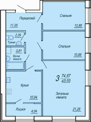 3-комнатная 74.57 м² в ЖК Вильский от 15 000 грн/м², Житомир