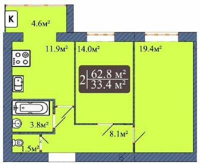 2-комнатная 62.8 м² в ЖК Мечта на Покровской от 14 000 грн/м², Житомир