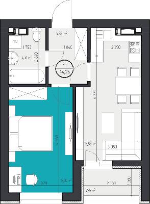 1-кімнатна 44.26 м² в ЖК 3V Volkova від 17 750 грн/м², Кропивницький