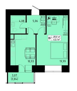 1-кімнатна 43.1 м² в ЖК по пров. Галицький від 15 000 грн/м², Тернопіль