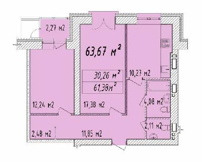 2-комнатная 63.58 м² в ЖК Графський от застройщика, Черкассы