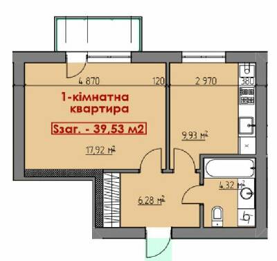 1-комнатная 39.53 м² в ЖК по пров. Дубенський от застройщика, Ровно