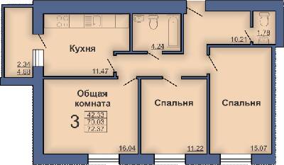 3-комнатная 72.37 м² в ЖК на вул. Маяковського, 3 от 14 500 грн/м², Полтава