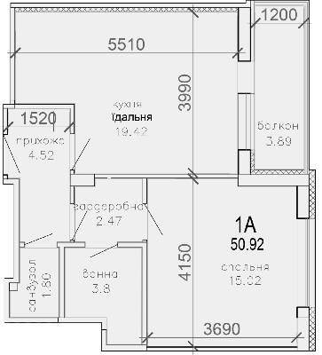 1-комнатная 50.92 м² в КД Солнечный от застройщика, Сумы
