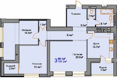 3-кімнатна 101.3 м² в ЖК Мирний від 16 950 грн/м², Миколаїв