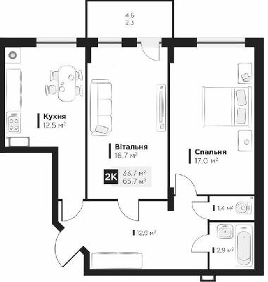 2-комнатная 65.7 м² в ЖК Obriy 2 от 26 300 грн/м², Львов