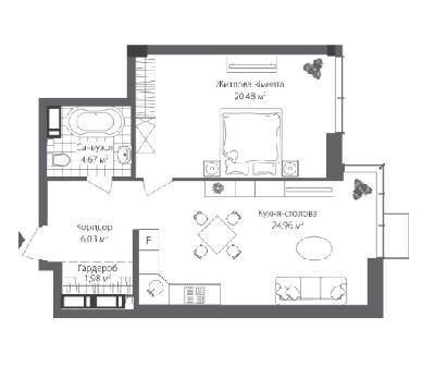 1-кімнатна 58.12 м² в ЖК RiverStone від 49 700 грн/м², Київ
